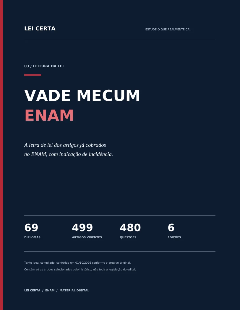 Capa real do Vade Mecum ENAM da LEI CERTA, com 69 diplomas e 499 artigos vigentes